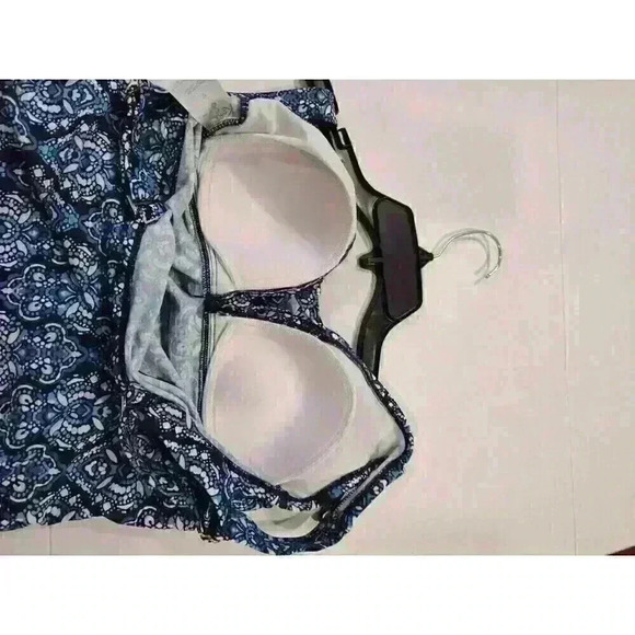 Kona Sol Swimwear Tankini Top‎ Paisley Geometric Printed Blue White Size Medium - Picture 10 of 10